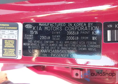 2017 Kia Forte Lx from USA, damaged, VIN KNAFK5A88H5697810